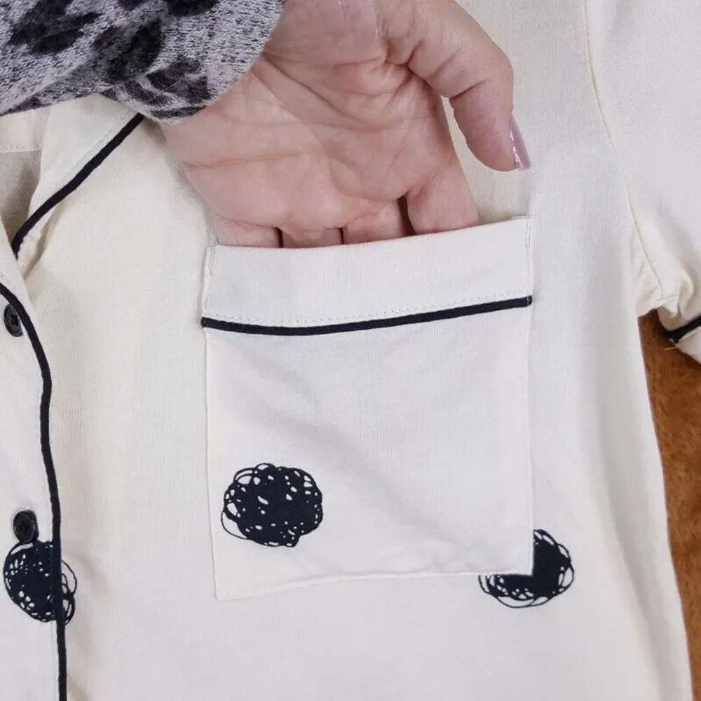 KATE SPADE Sleepwear Womens XS Ivory Button Up Collared Shirt Sleep Top Flower